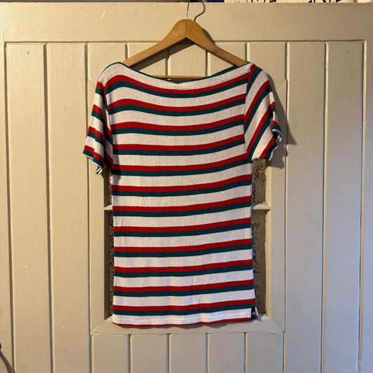 1970s Italian Striped Boat Neck Cotton T-Shirt Top