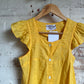 1970s Yellow Dolly Rocker Button Up Dress