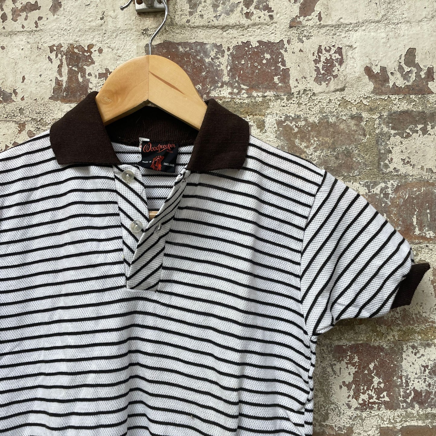 Vintage 1970s 1980s White Striped Polo Shirt Top