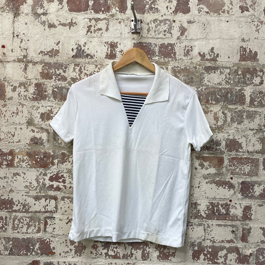 Vintage 1970s 1980s White Sailor Style Shirt