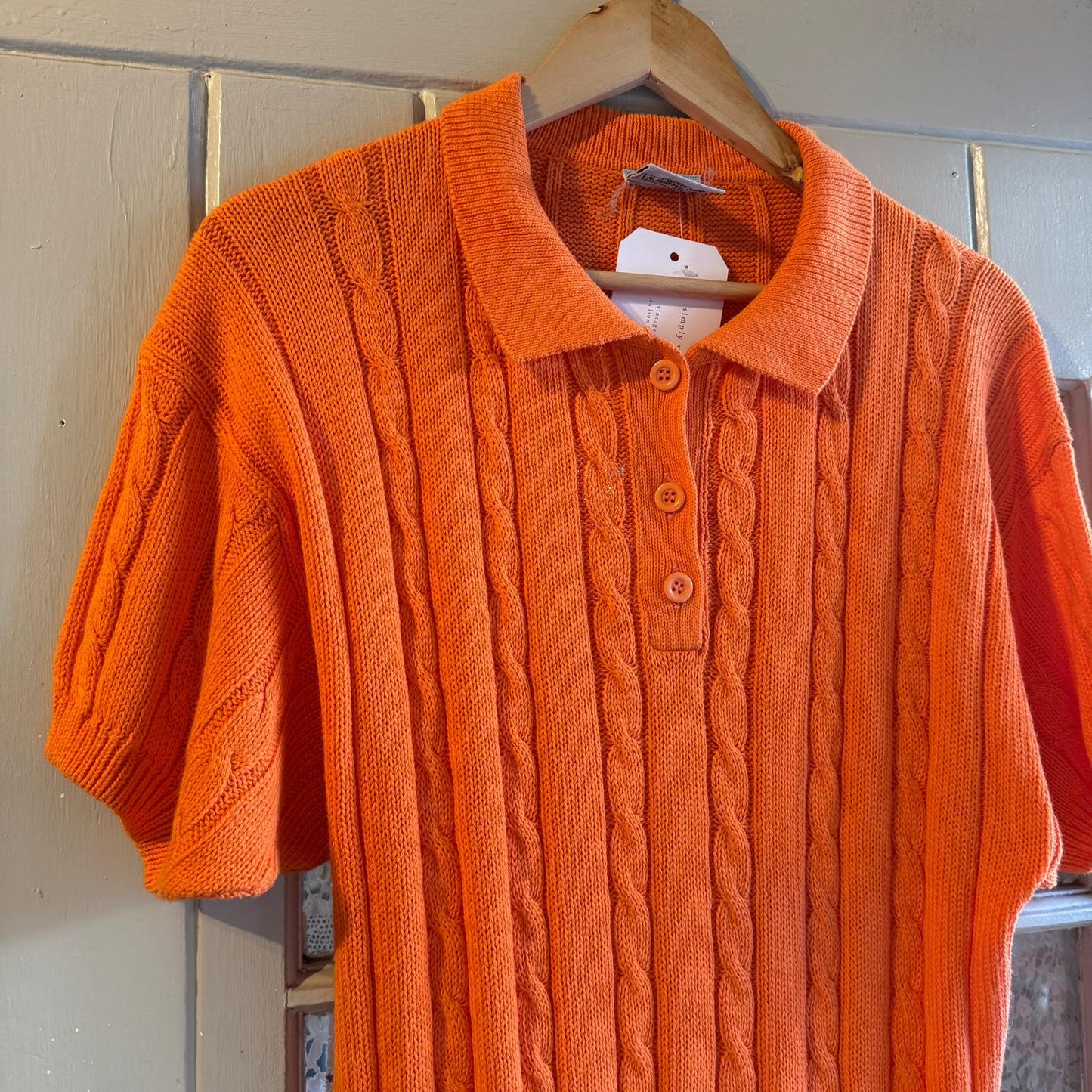 1980s Orange Cable Knitted Polo Shirt