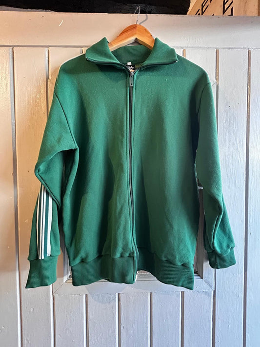 1970s Green Stripe Zip Up Track Top