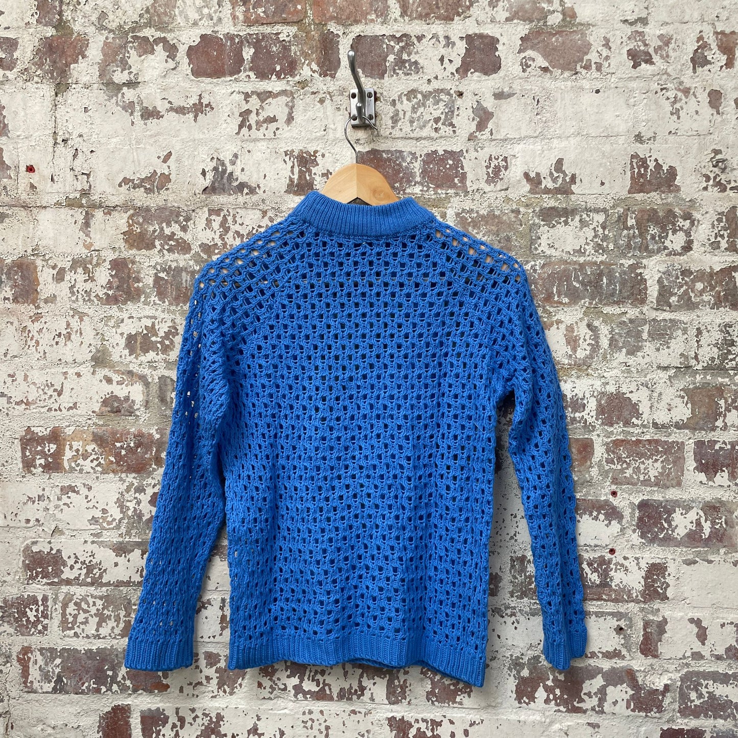 Vintage 1970s 1980s Blue Knitted Crocket Long Sleeve Jumper