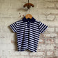 1970s Navy and White Stripe Towelling Polo Shirt Top