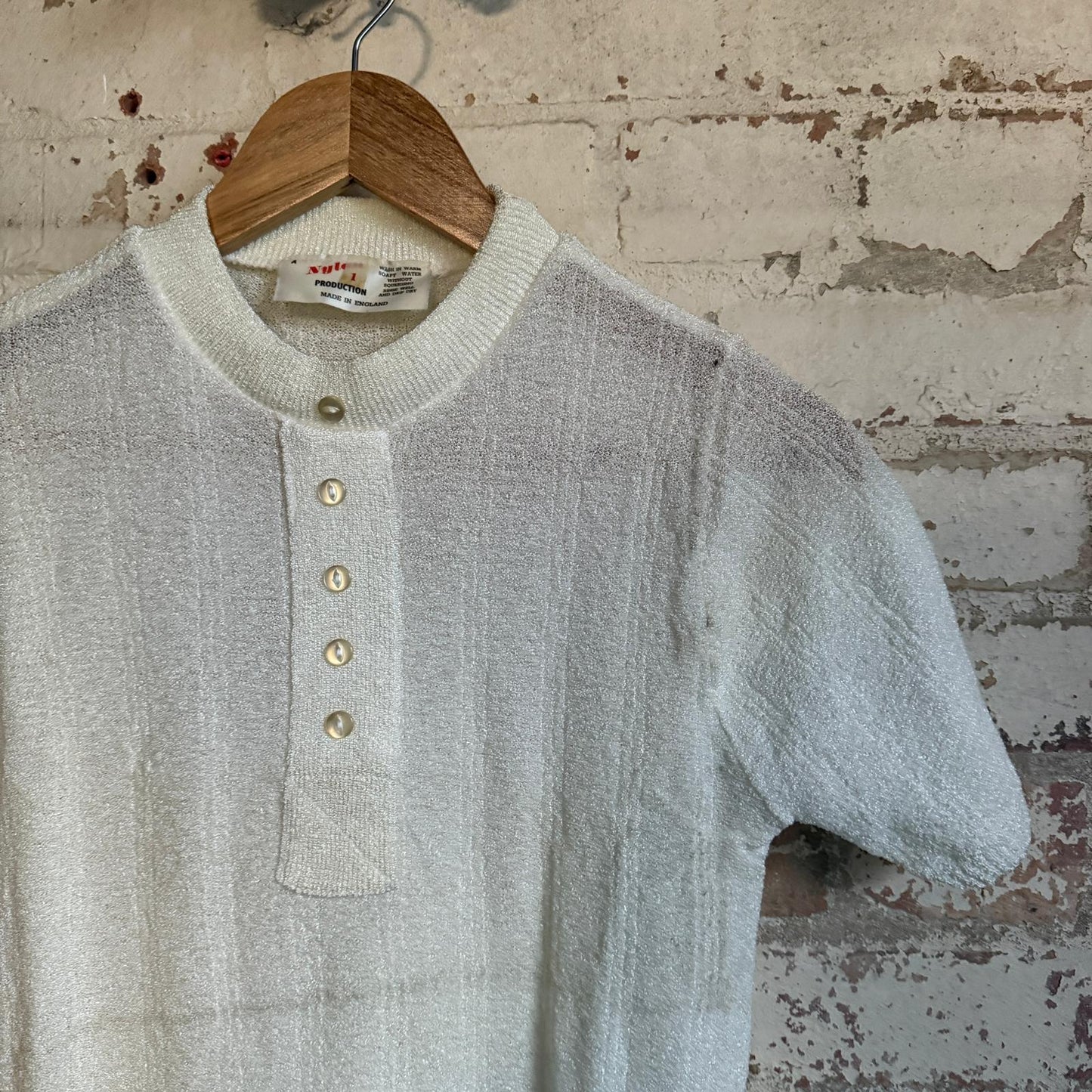 1970s White Ribbed Collar Polo Shirt Top