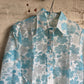 1970s Blue Floral Sheer Mini Dress Shirt