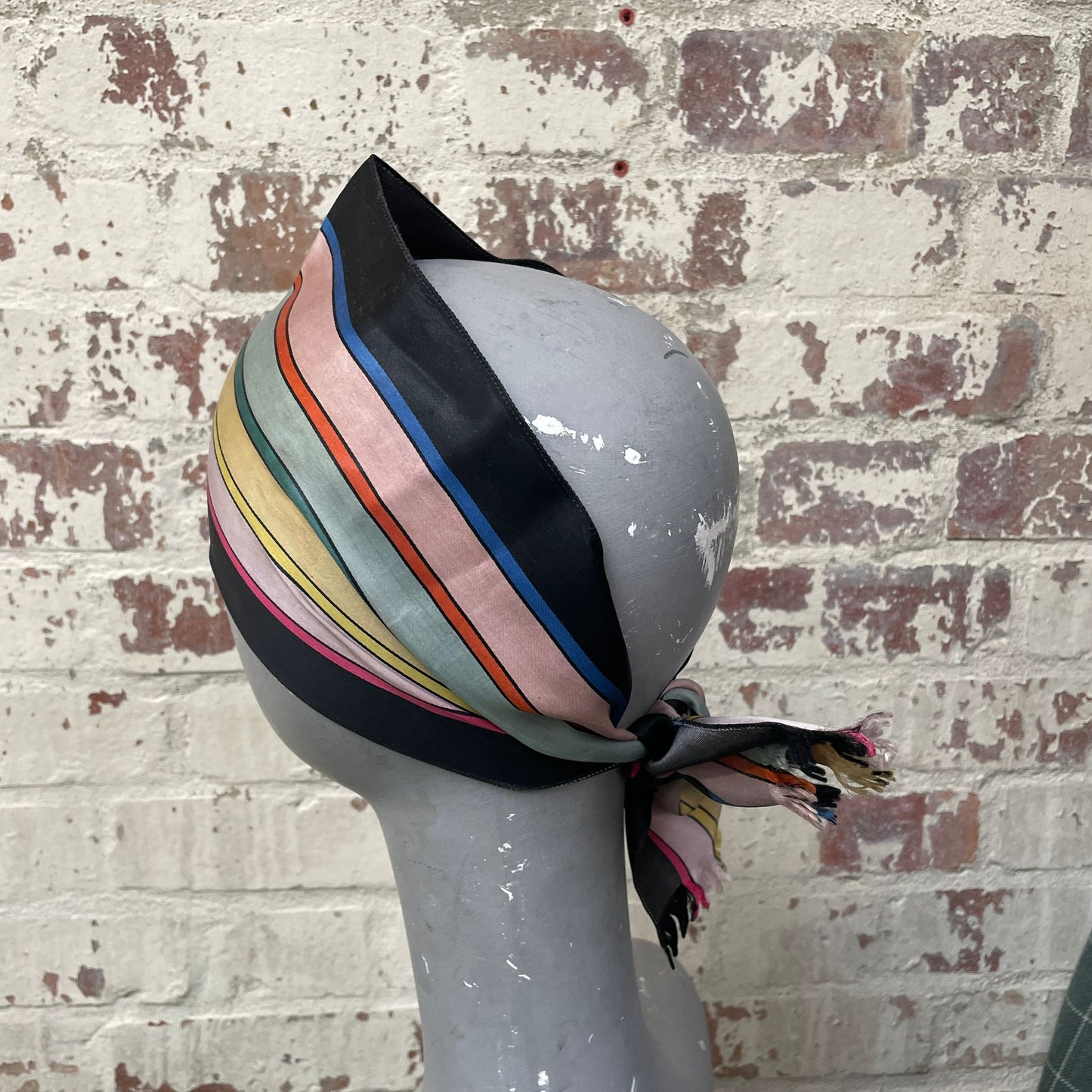 Vintage 1940s Satin Silk Striped Scarf Bandana