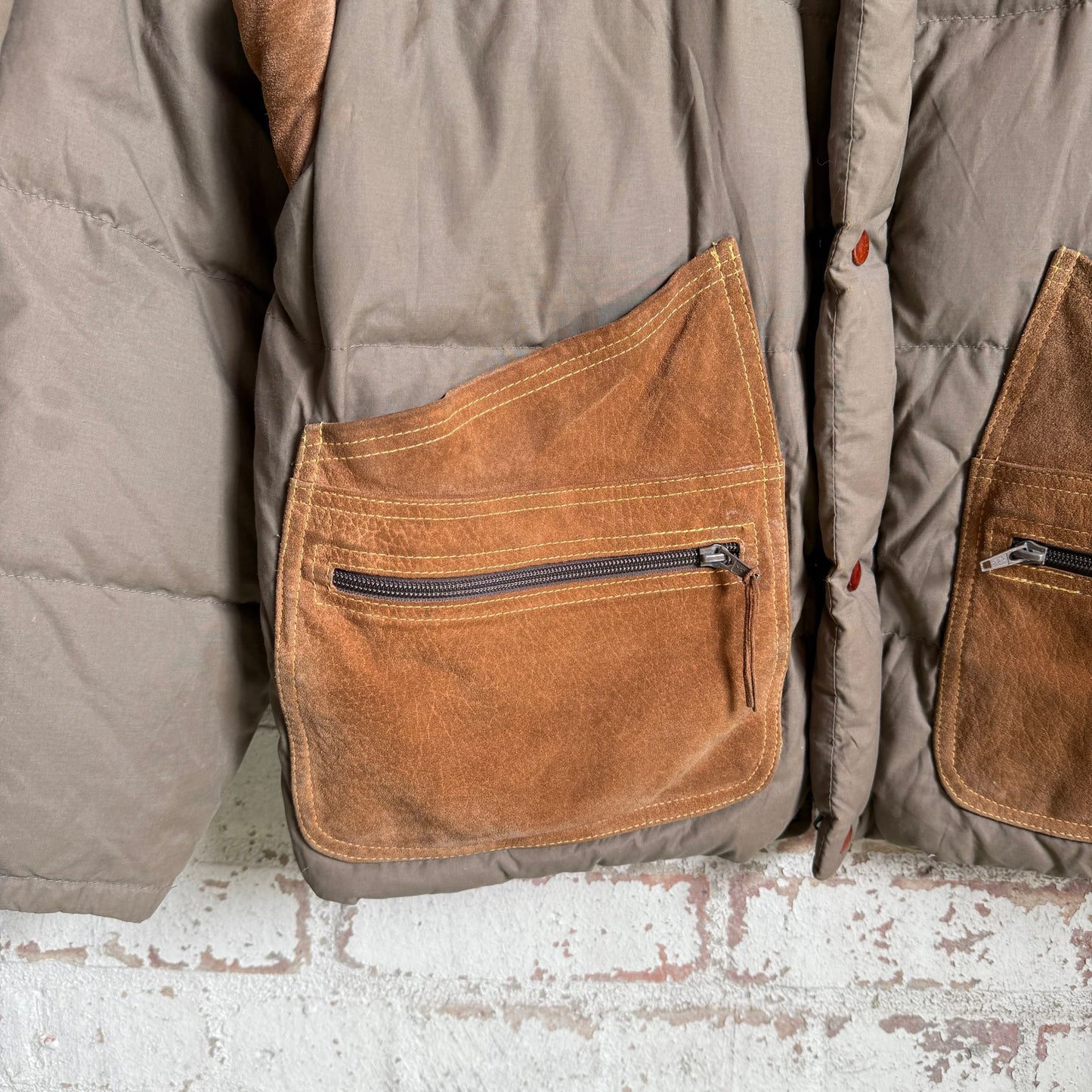 1980s Grey Down Filled Suede FILA Puffer Jacket