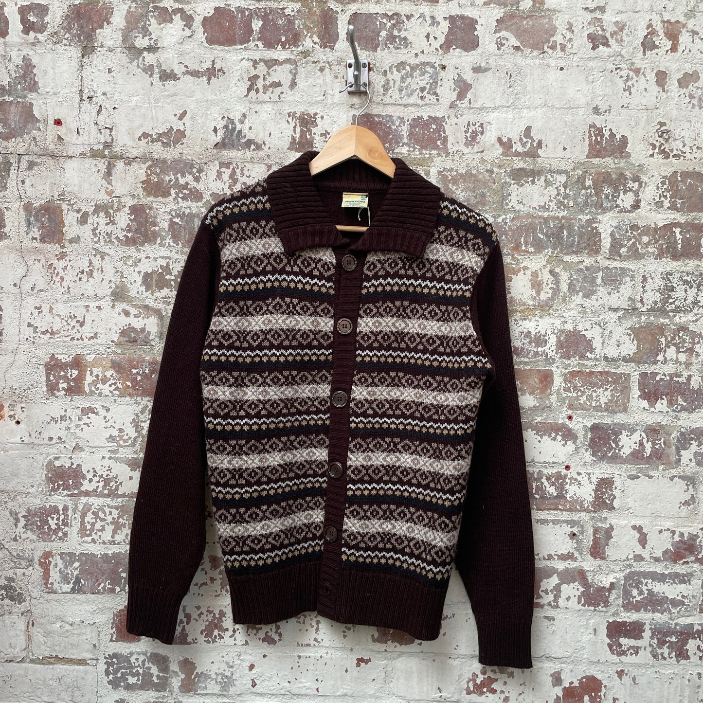 Vintage 1970s 1980s Brown Knitted Cardigan Jumper