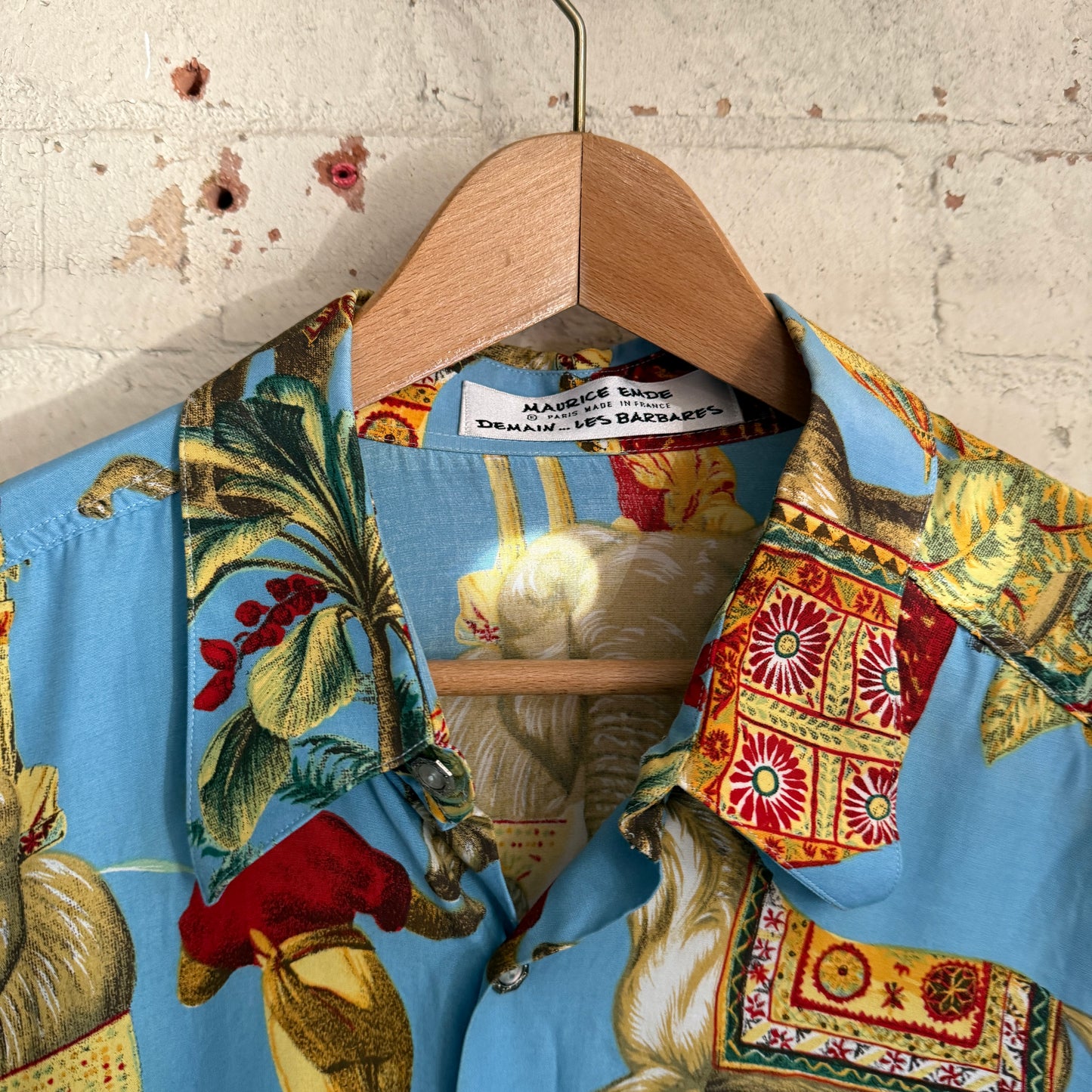 1990s Blue Patterned Maurice Emde Silk Shirt