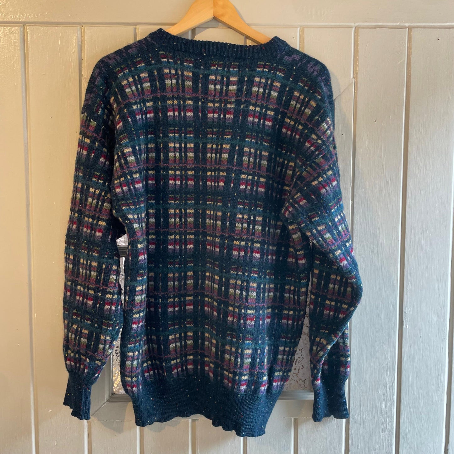 1980s Turquoise Patterned Michael Ross Knitted Jumper