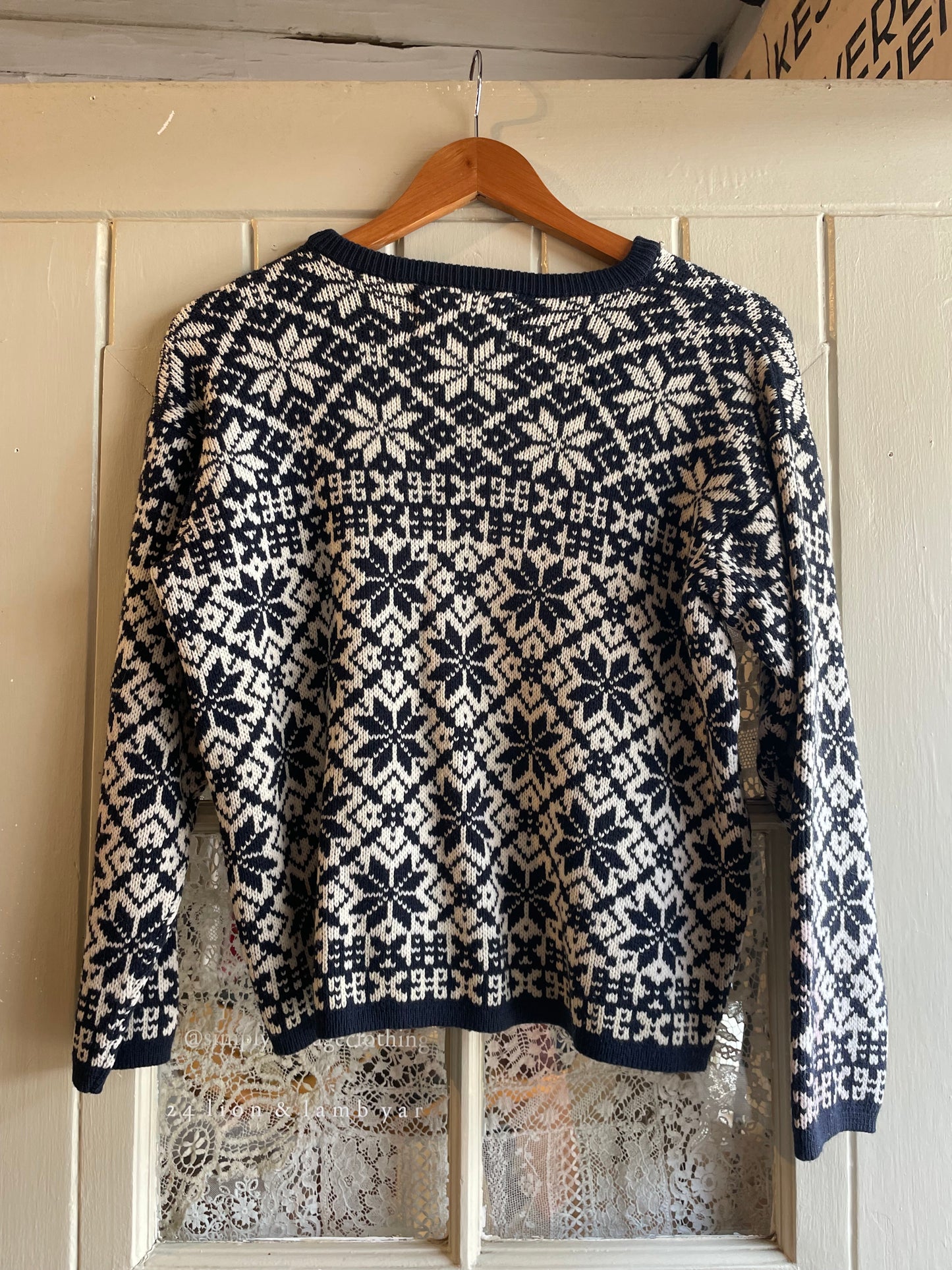 1970s Navy Patterned Knitted Jumper