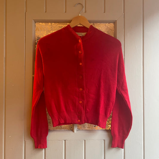 1950s Red Wool Knitted Cardigan Jumper