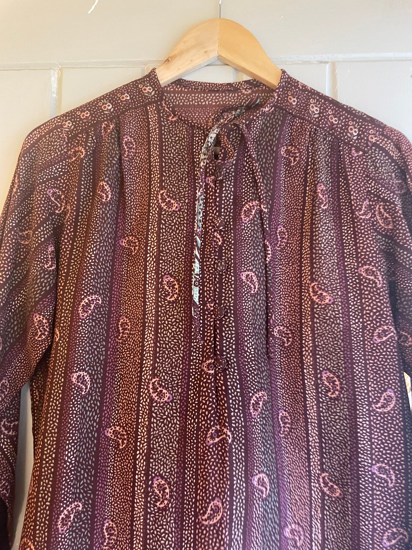 1970s Brown Indian Cotton Style Print Dress
