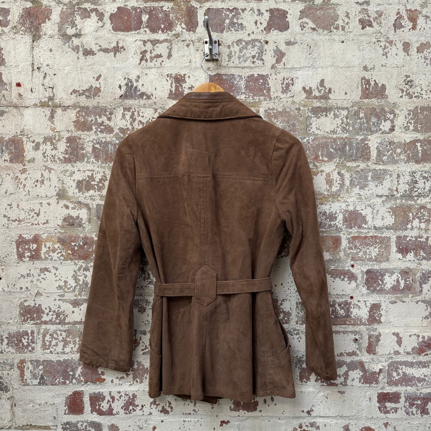 1970s Brown Belted Suede Leather Jacket