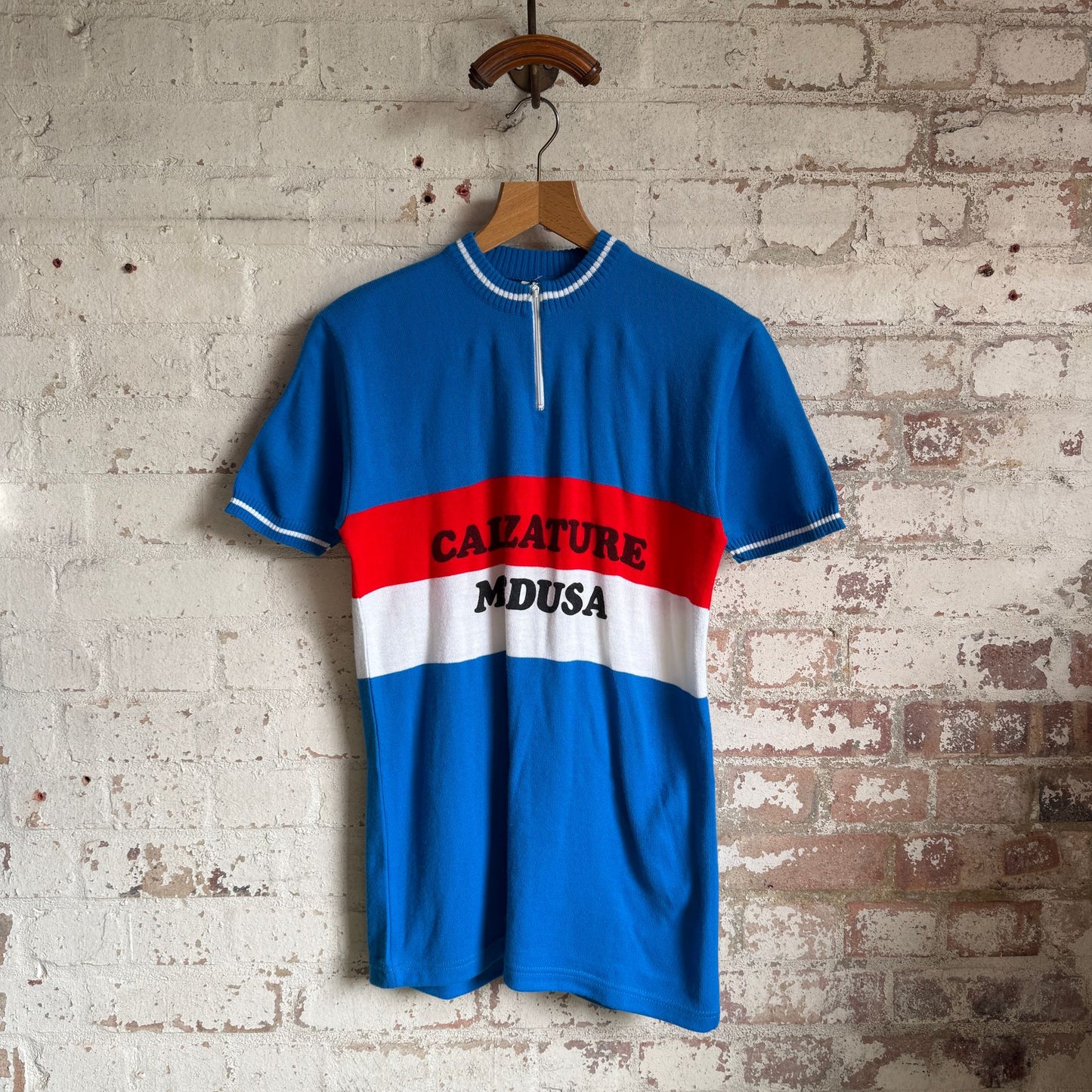 1970s Blue Knitted Cycling Zip Shirt