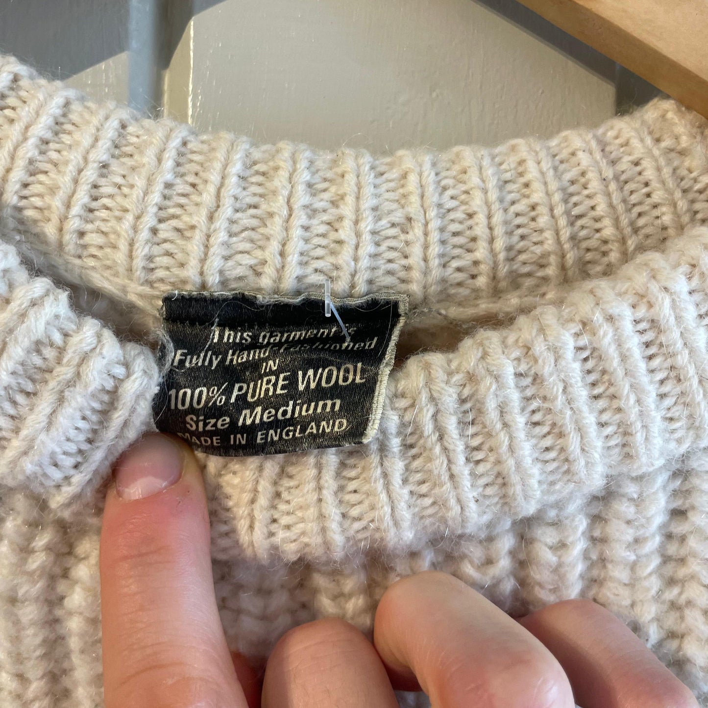 1970s Cream British Ribbed Knitted Wool Jumper