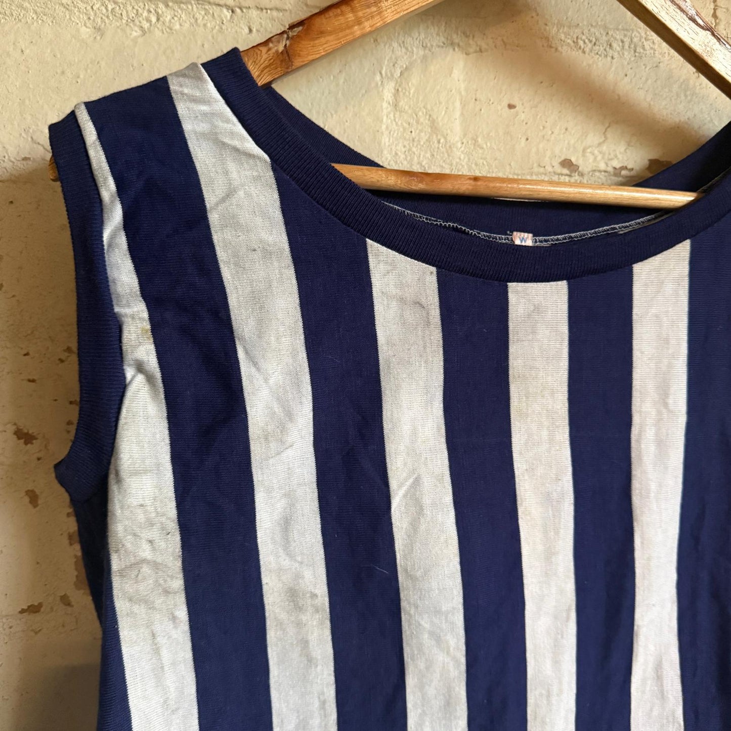 1960s Navy Striped Vest Top
