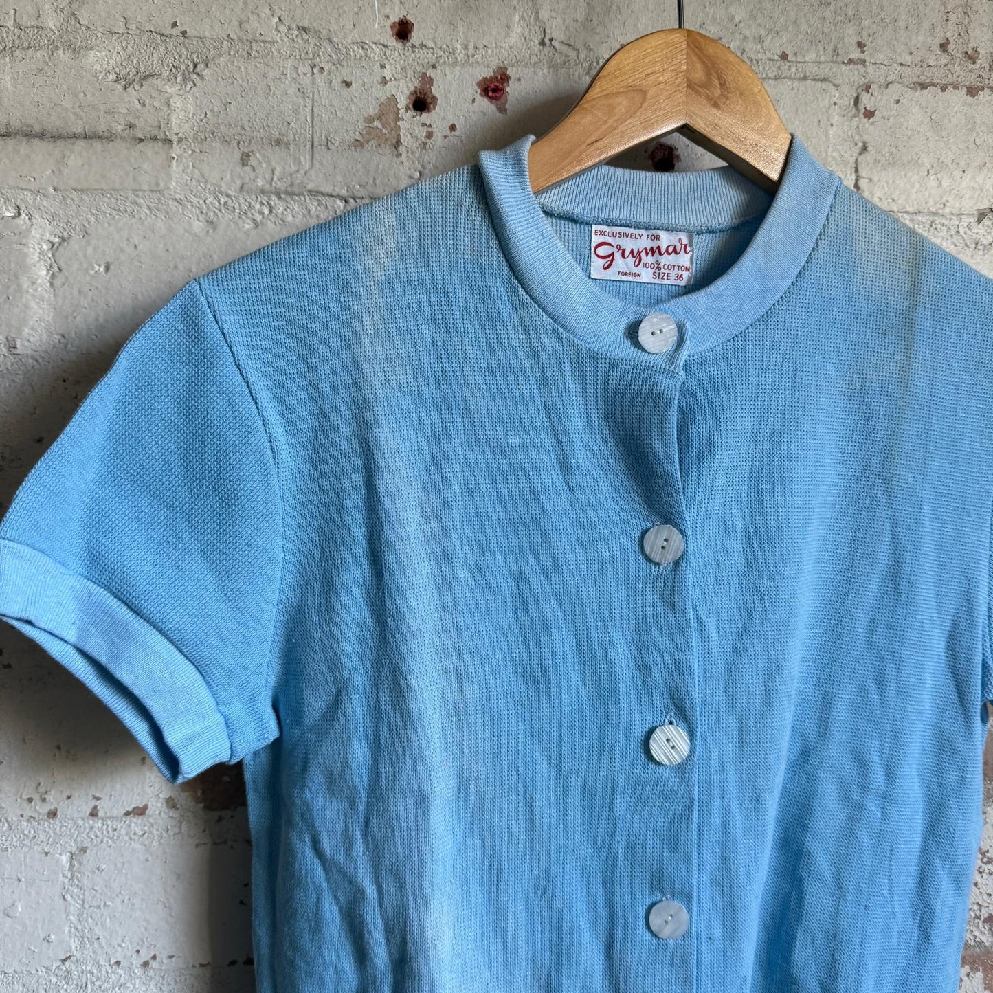 1960s Baby Blue Cotton Button Cardigan Top