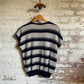 1980s Grey and Navy Knitted Stripe Jumper Top