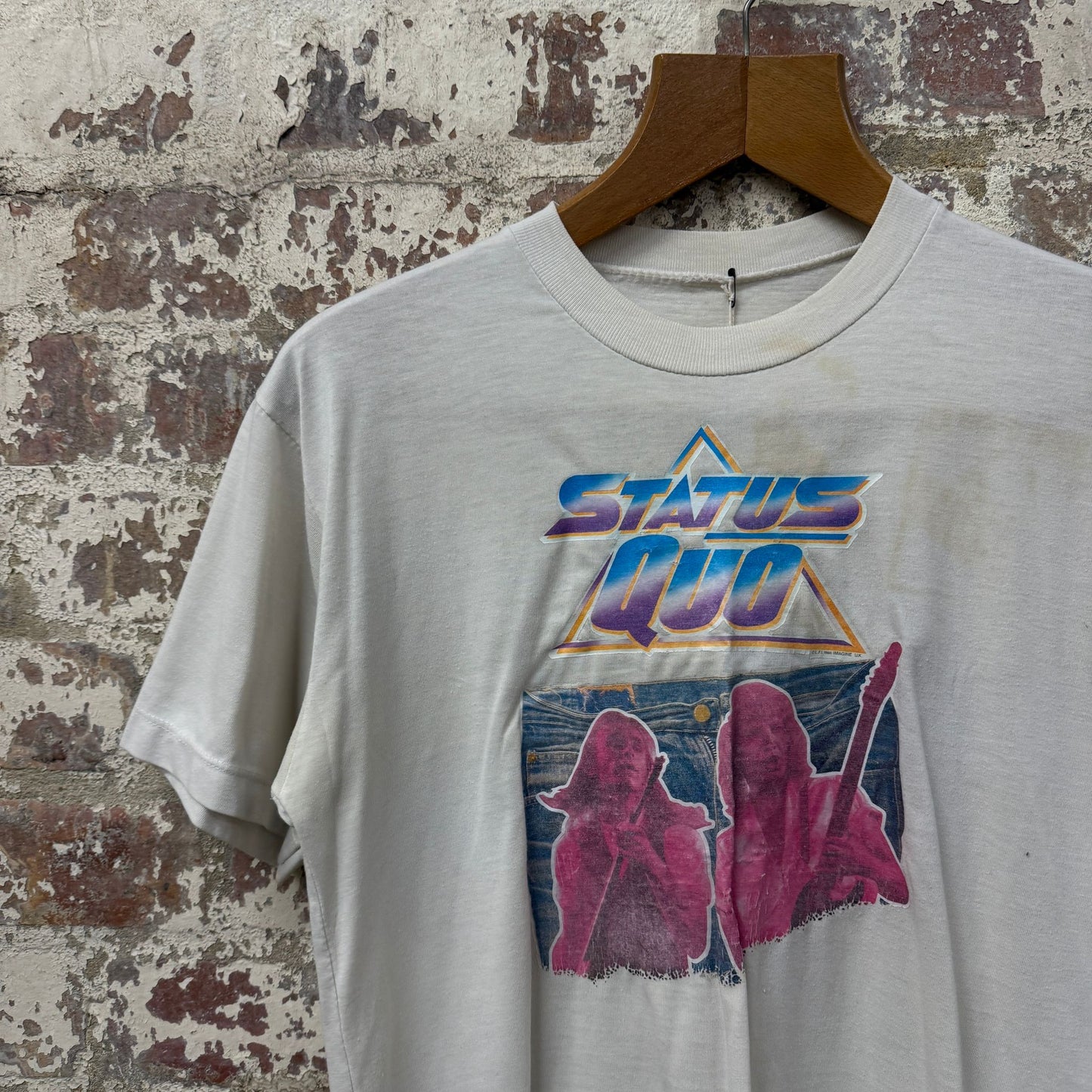 1980s 1986 White Status Quo Graphic Band T-shirt