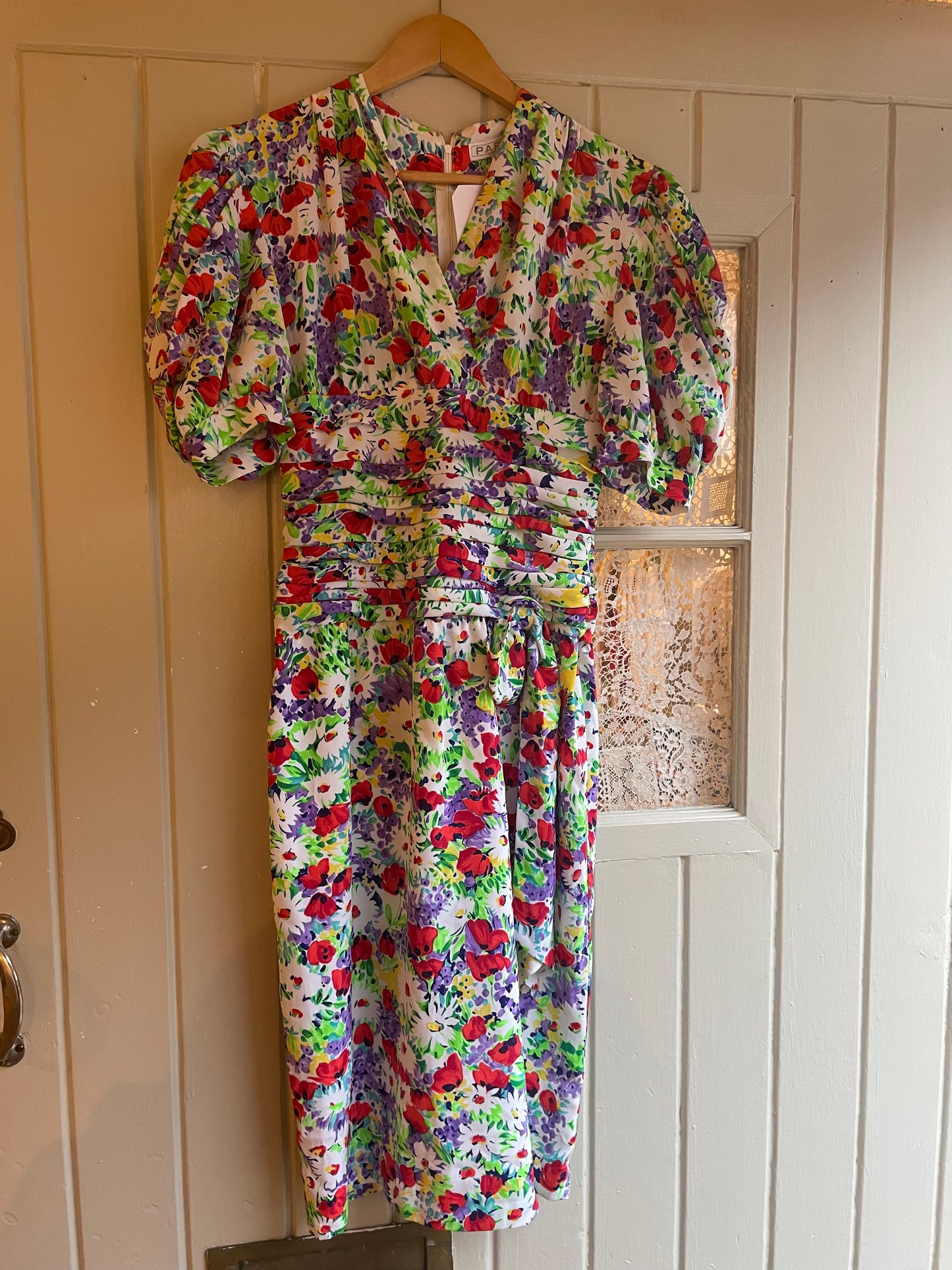 1990s Floral Silk Italian Dress