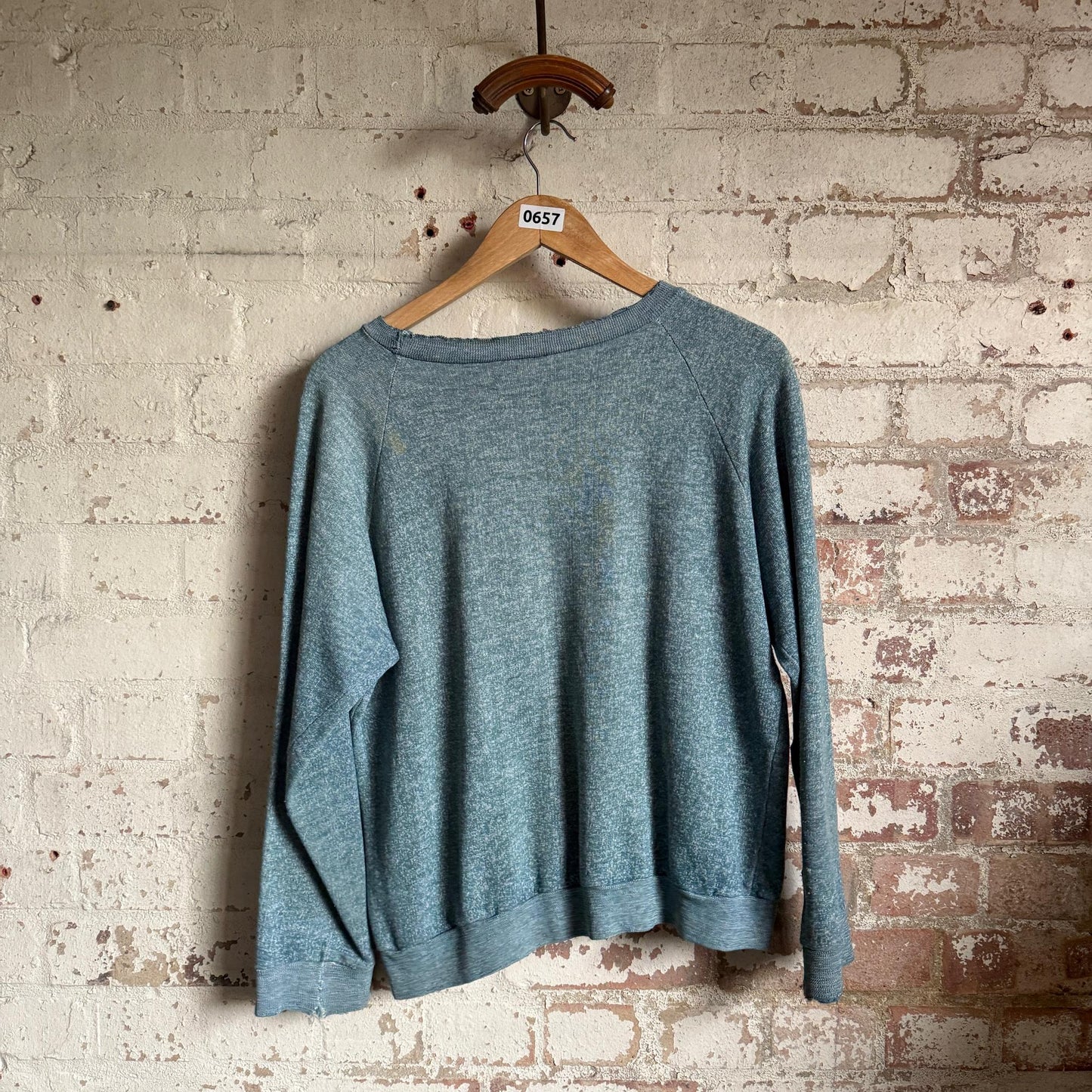 1970s Distressed Turquoise Falmers Raglan Sweatshirt