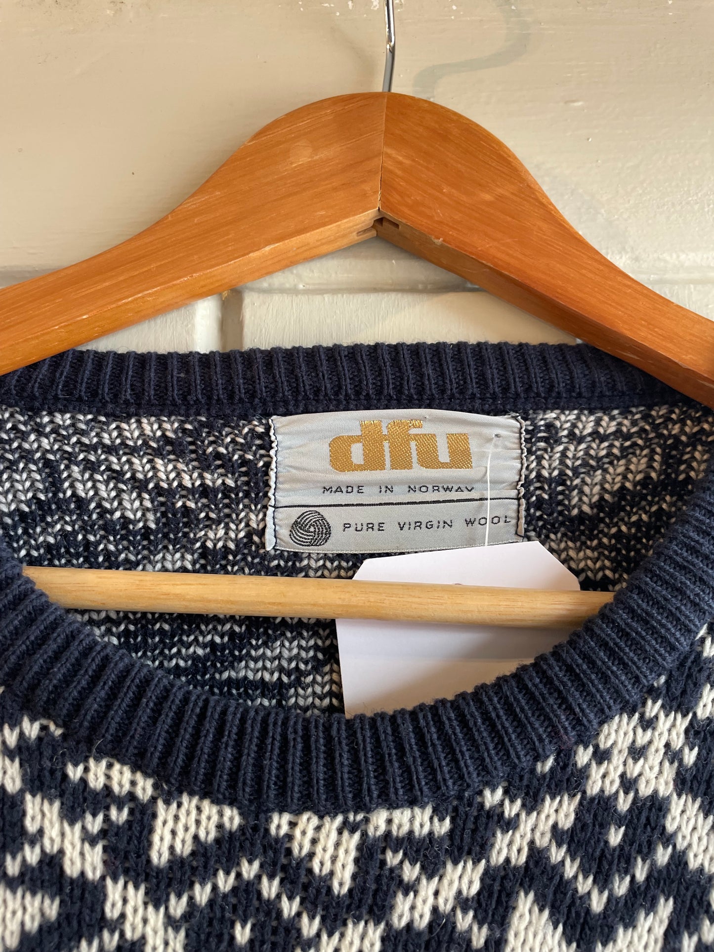 1970s Navy Patterned Knitted Jumper