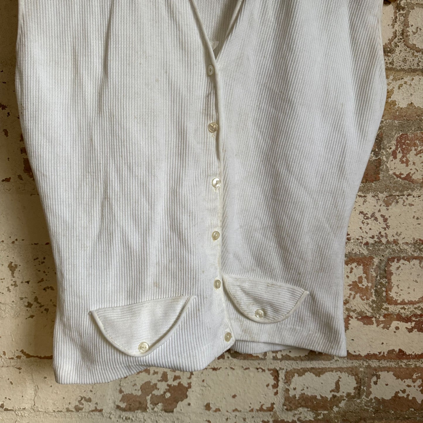 1970s White Knitted Vest T-Shirt Top