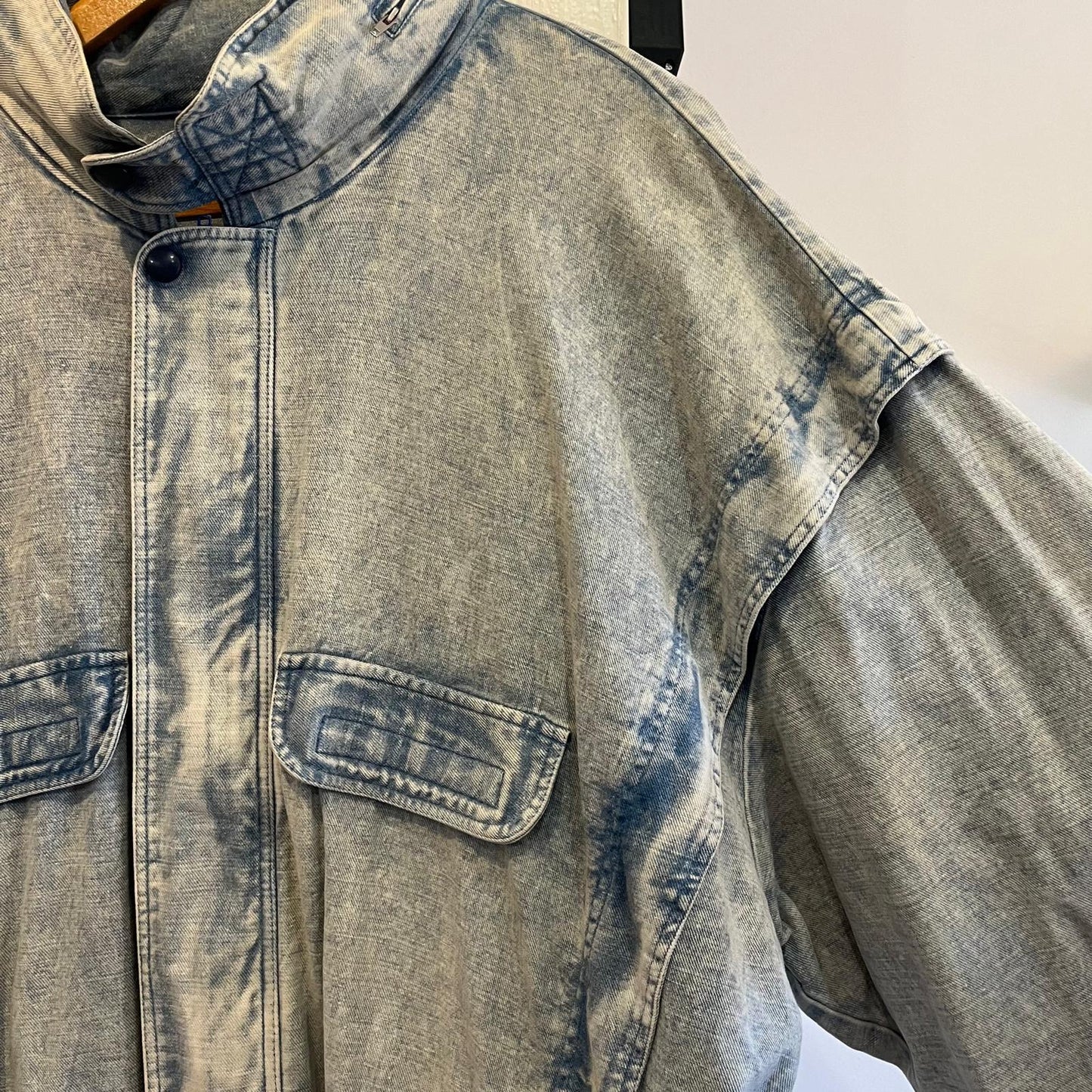 1970s Unusual Faded Blue Denim M65 Parka Style Jacket Coat