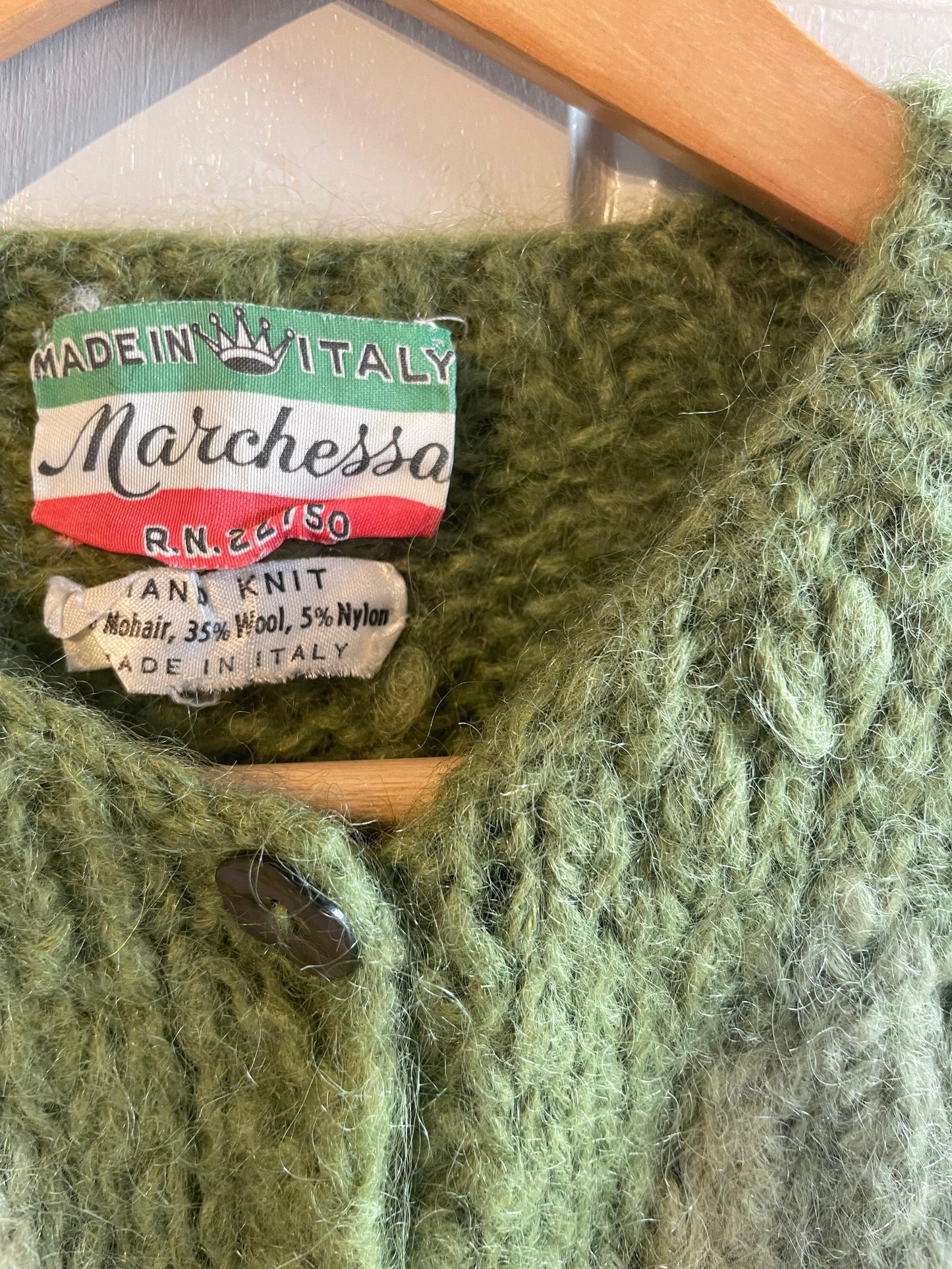 1960s Green Mohair Italian Knitted Cardigan Jumper