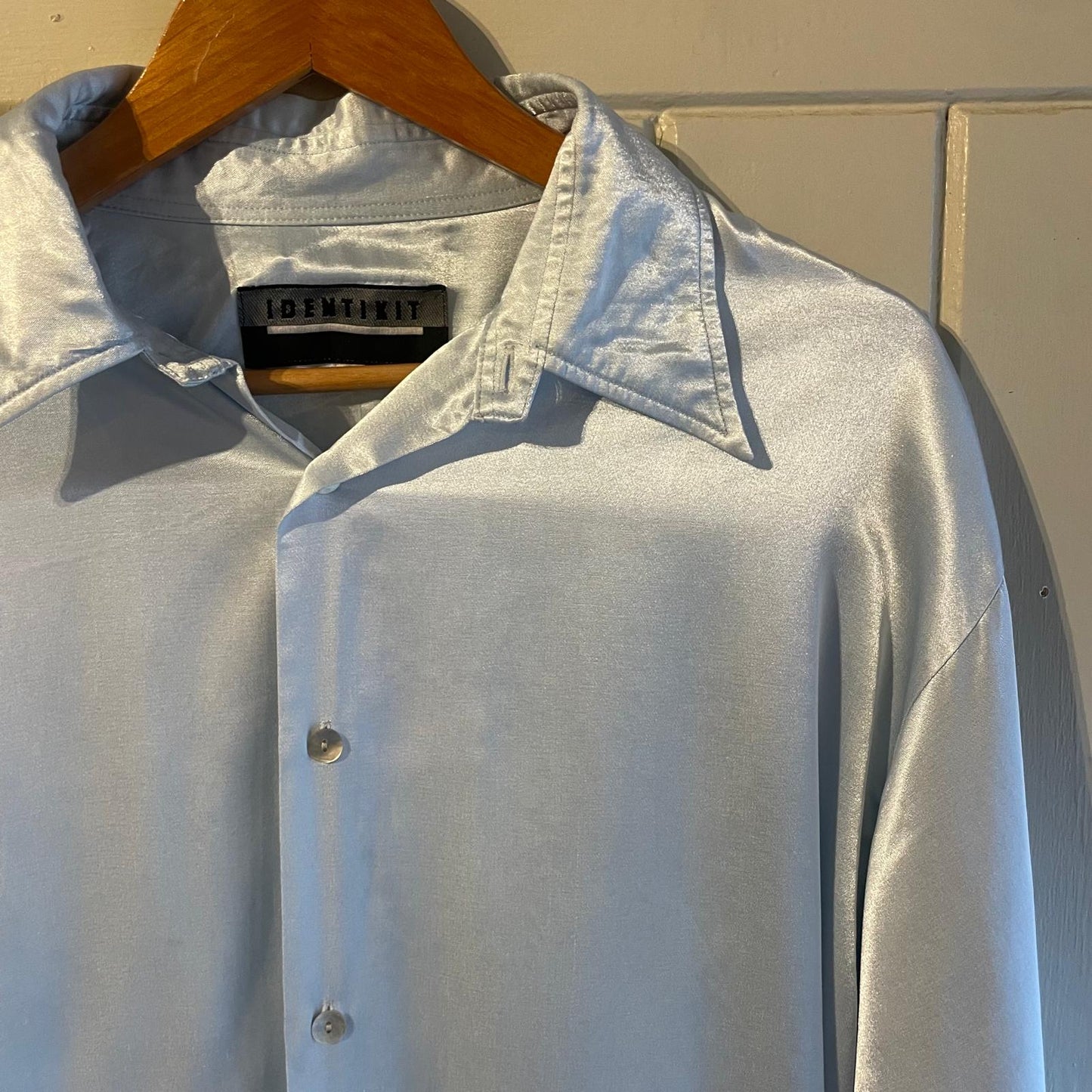 1970s Light Grey Satin Button Up Shirt