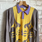1980s Brown and Yellow Knitted Polo Shirt Top Jumper
