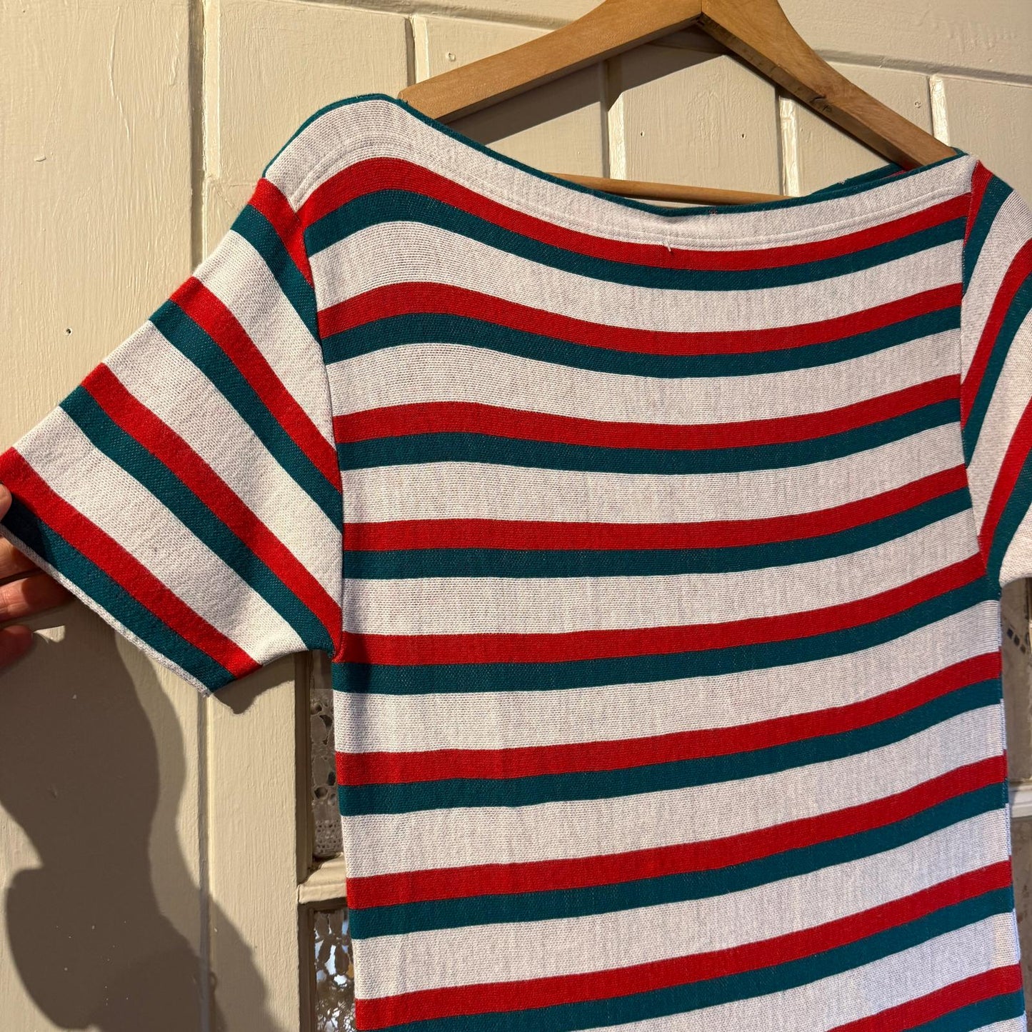 1970s Italian Striped Boat Neck Cotton T-Shirt Top