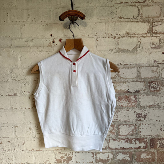 1960s White Sleeveless British Polo Shirt