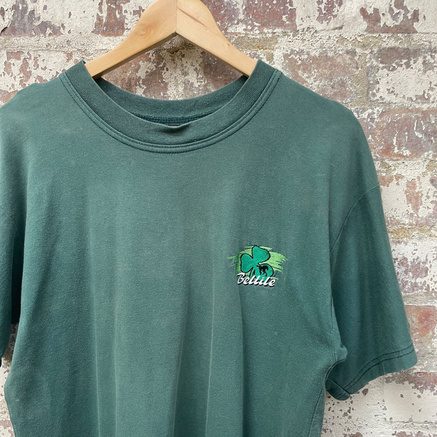 Vintage 1990s Faded Green Graphic Print T-Shirt Top