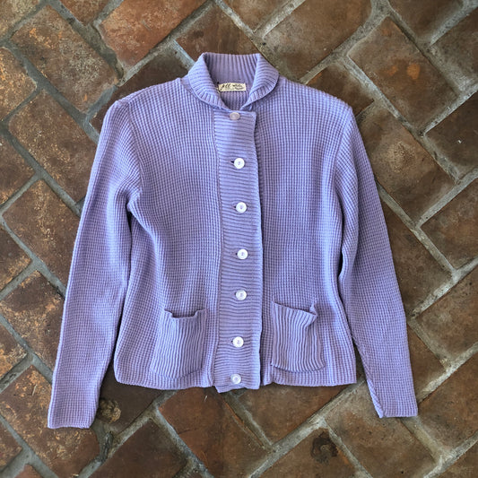 1970s Lilac Knit Cardigan - Medium