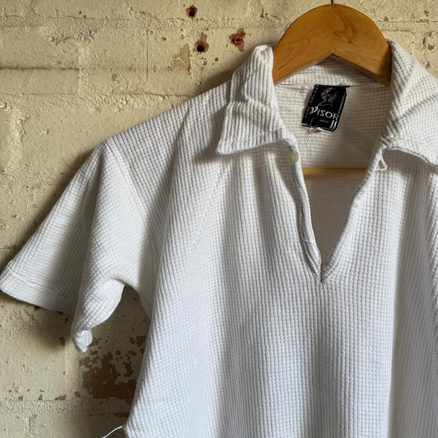 1960s White Waffle British Knitted Polo Shirt