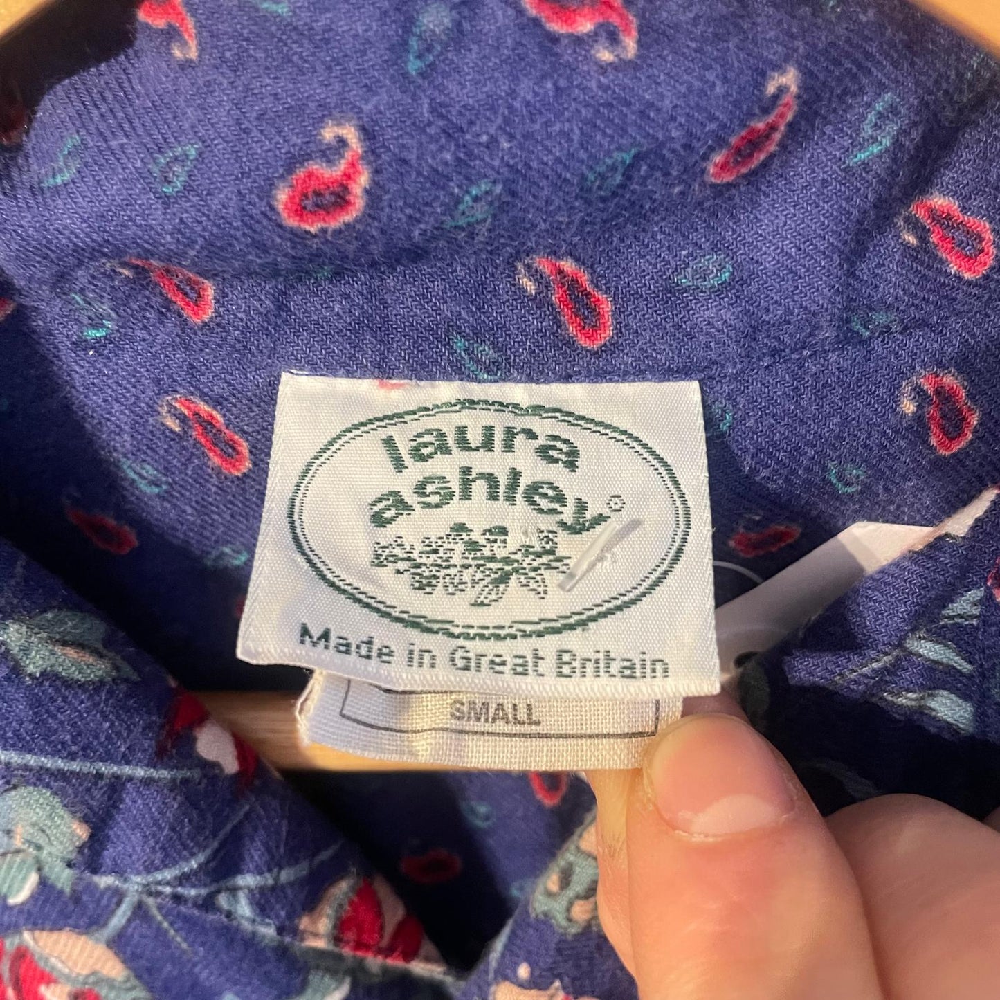 1980s Laura Ashley Blue Floral Print Shirt Dress