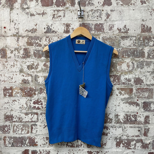 Vintage 1970s 1980s Blue Knitted Tank Top Sweater Vest Jumper
