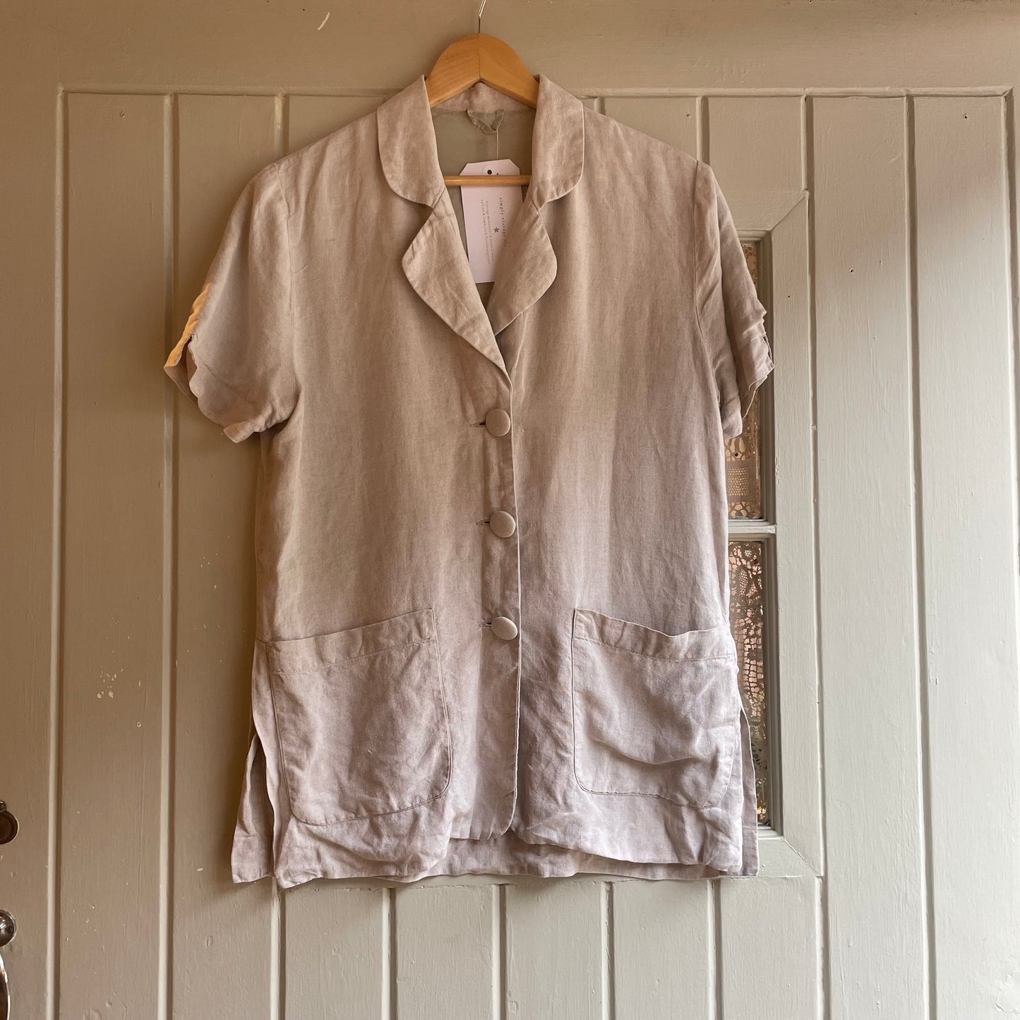 1970s Cream Linen Buttoned Shirt Blouse