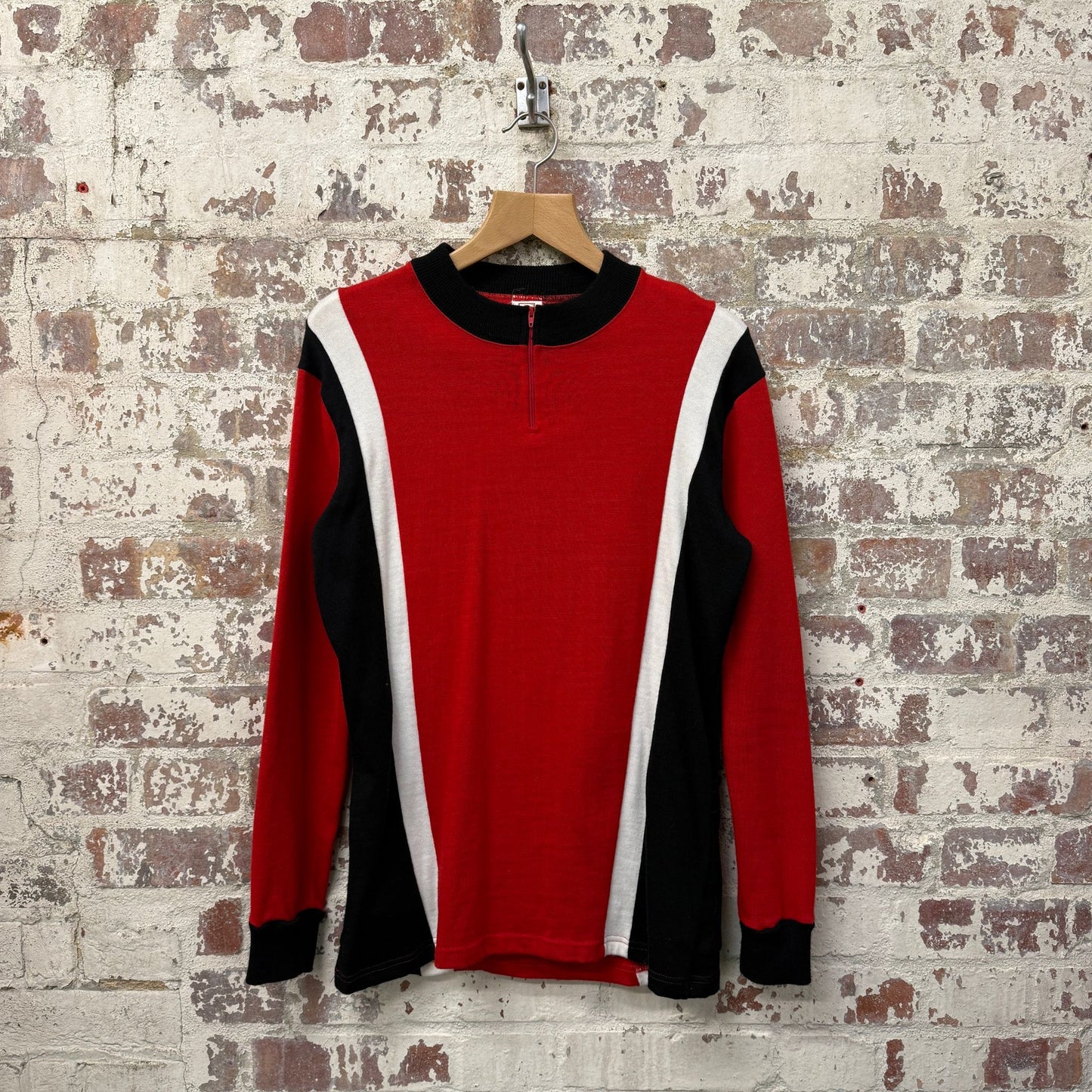 1970s Red Knitted Cycling Zip Track Top
