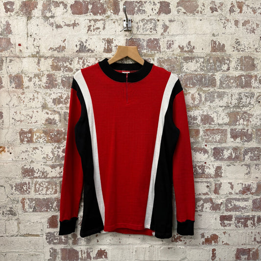 1970s Red Knitted Cycling Zip Track Top