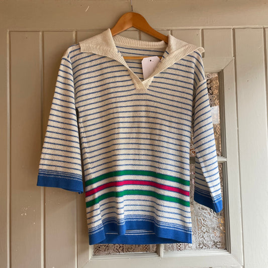 1970s White Stripe Towelling Open Collar St Michaels Shirt