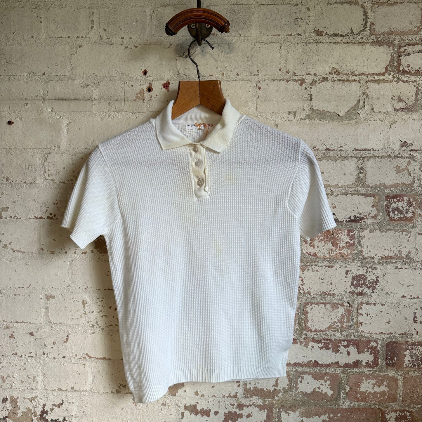 1960s White Ribbed Short-sleeve British Polo Shirt