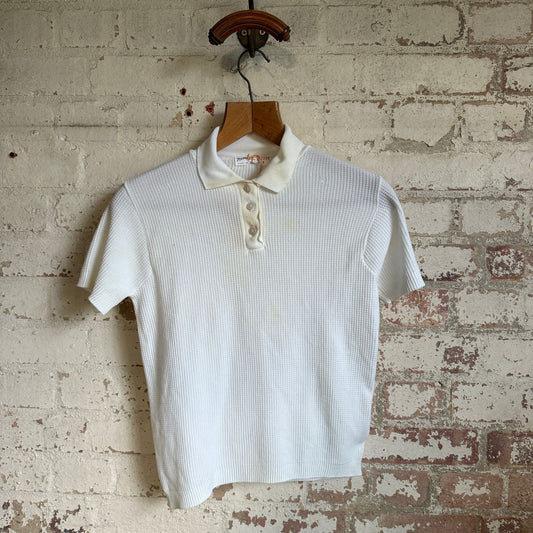 1960s White Ribbed Short-sleeve British Polo Shirt