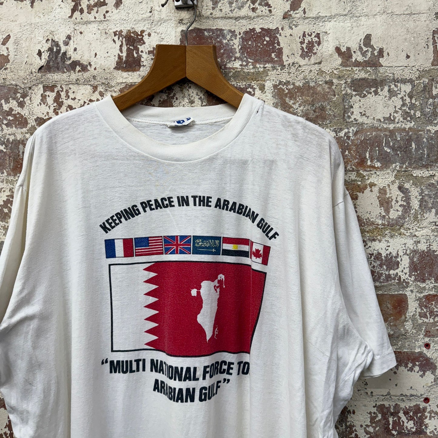 1980s White British Military Graphic T-Shirt