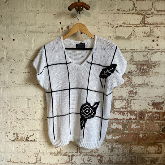 1980s White Knitted Short Sleeve Snail Sweater