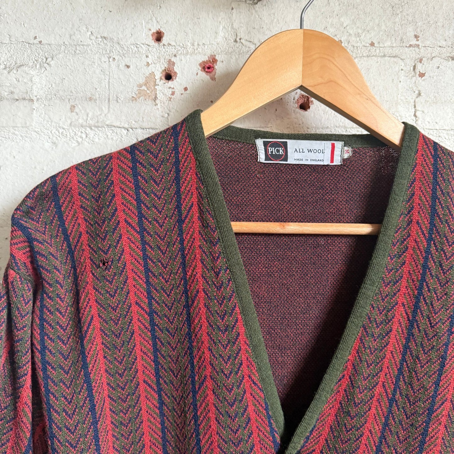1950s British Striped Wool Knitted Cardigan Jumper