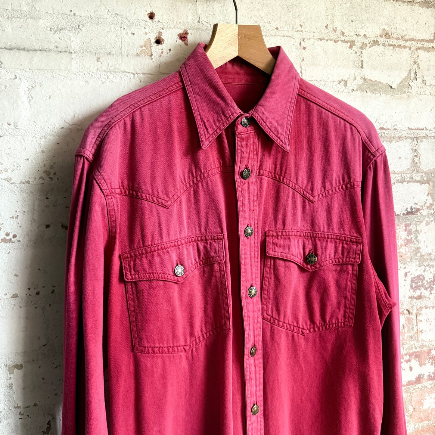 1980s Faded Red Denim Western Style Shirt